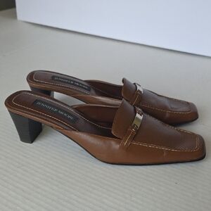 Jennifer Moore Tan Leather Mules Sz 8 Business Casual Kitten Heel